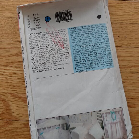 Vintage Baby Nursery Sewing Pattern Butterick 4689 UNCUT Retro 1980s - Picture 4 of 10